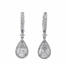 Natural Diamond Teardrop Dangle Earring Cluster Setting 18K White Gold Jewelry