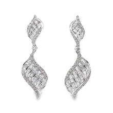 18K White Gold Swirl Earrings Tapered & Round Natural Diamond Jewelry