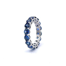 18K White Gold Ring 4mm Gemstone Natural Blue Sapphire Full Eternity Band Jewelry