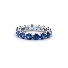 18K White Gold Ring 4mm Gemstone Natural Blue Sapphire Full Eternity Band Jewelry