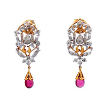 18K Gold Necklace Earring Bridal Jewelry Set Two-Tone Chain with Natural Rubellite Drops & Diamond