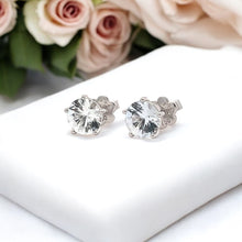 18K White Gold Stud Earrings with White Sapphire Natural Solitaire September Birthstone