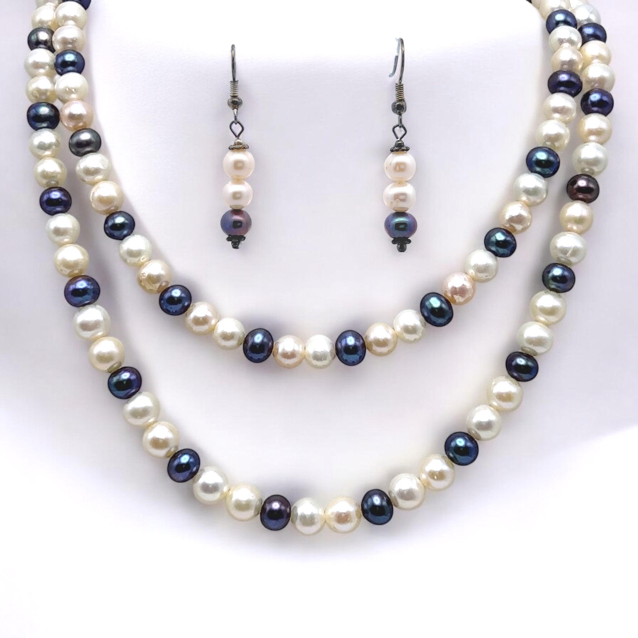 Pearl Classic Two-Tone Multi-Layered Necklace and Earring Set