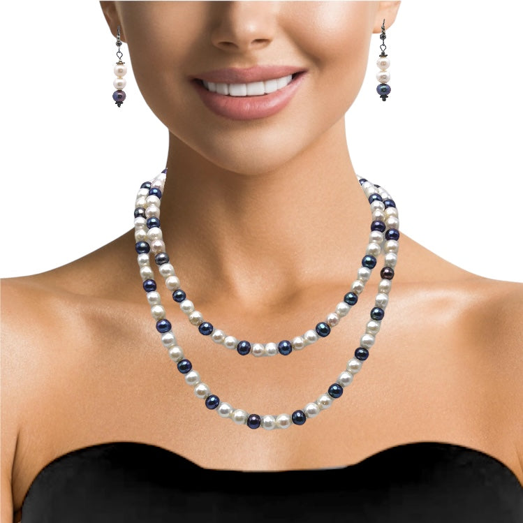 Pearl Classic Two-Tone Multi-Layered Necklace and Earring Set