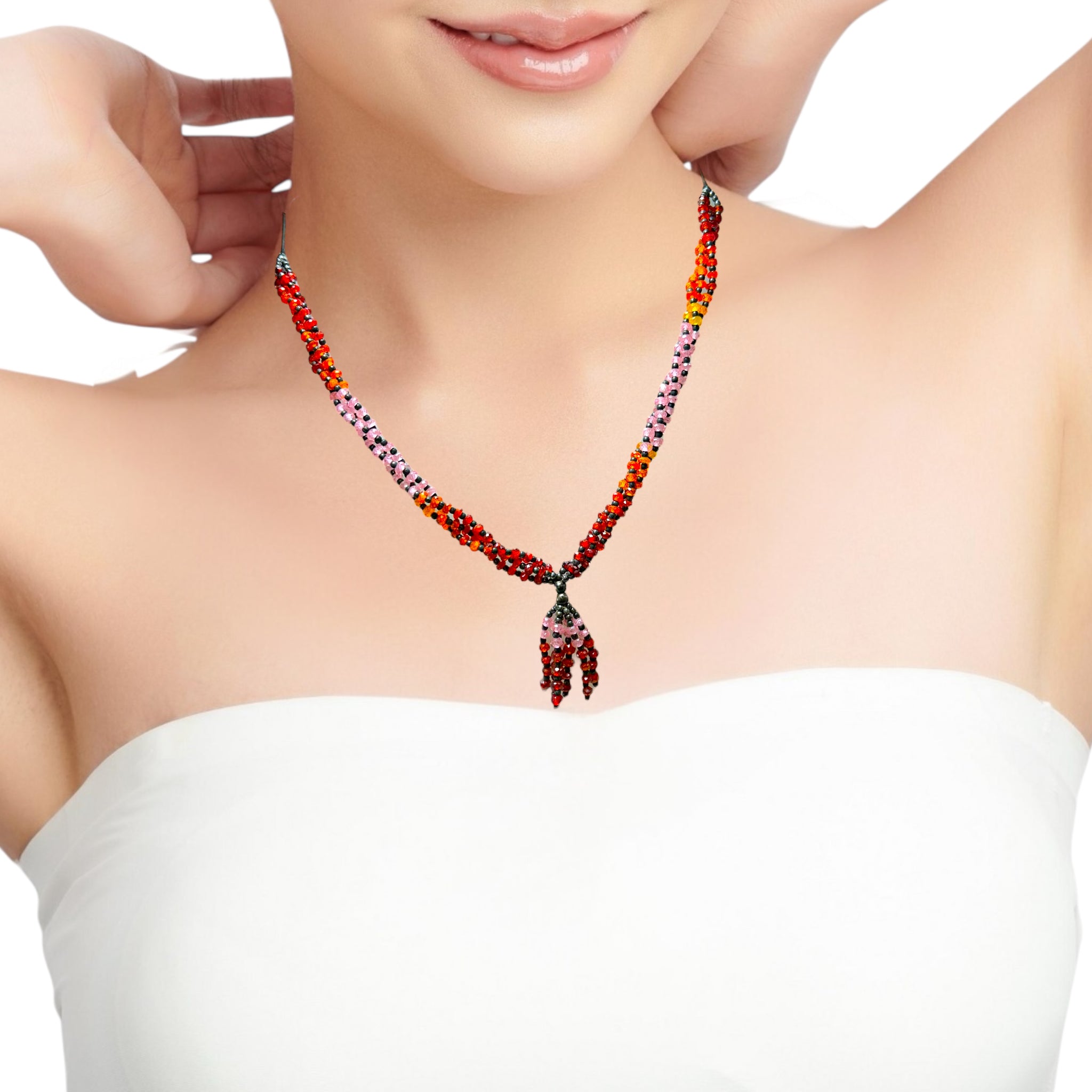 Lustrous Multi Colored Cubic Zirconia Beads Necklace 