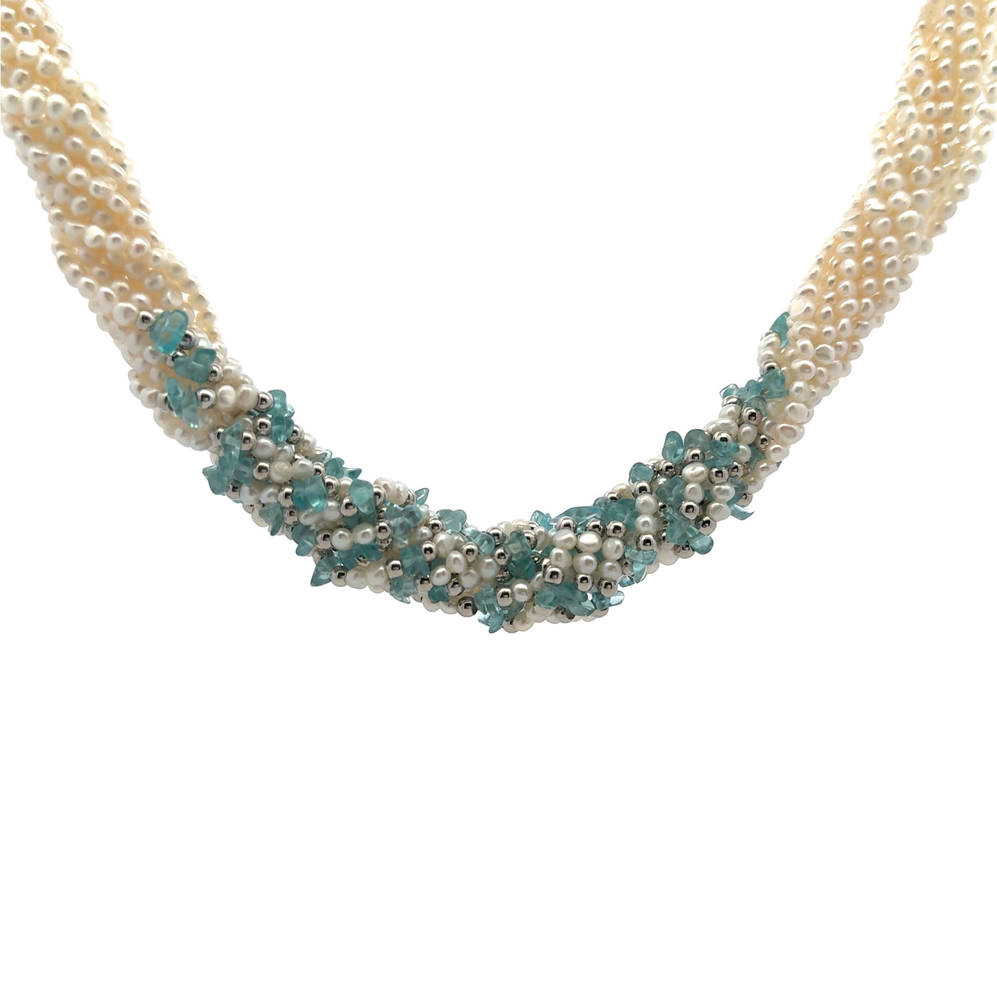 Pearl Classic Twisted Necklace with Plain Chips Blue Topaz Gemstone