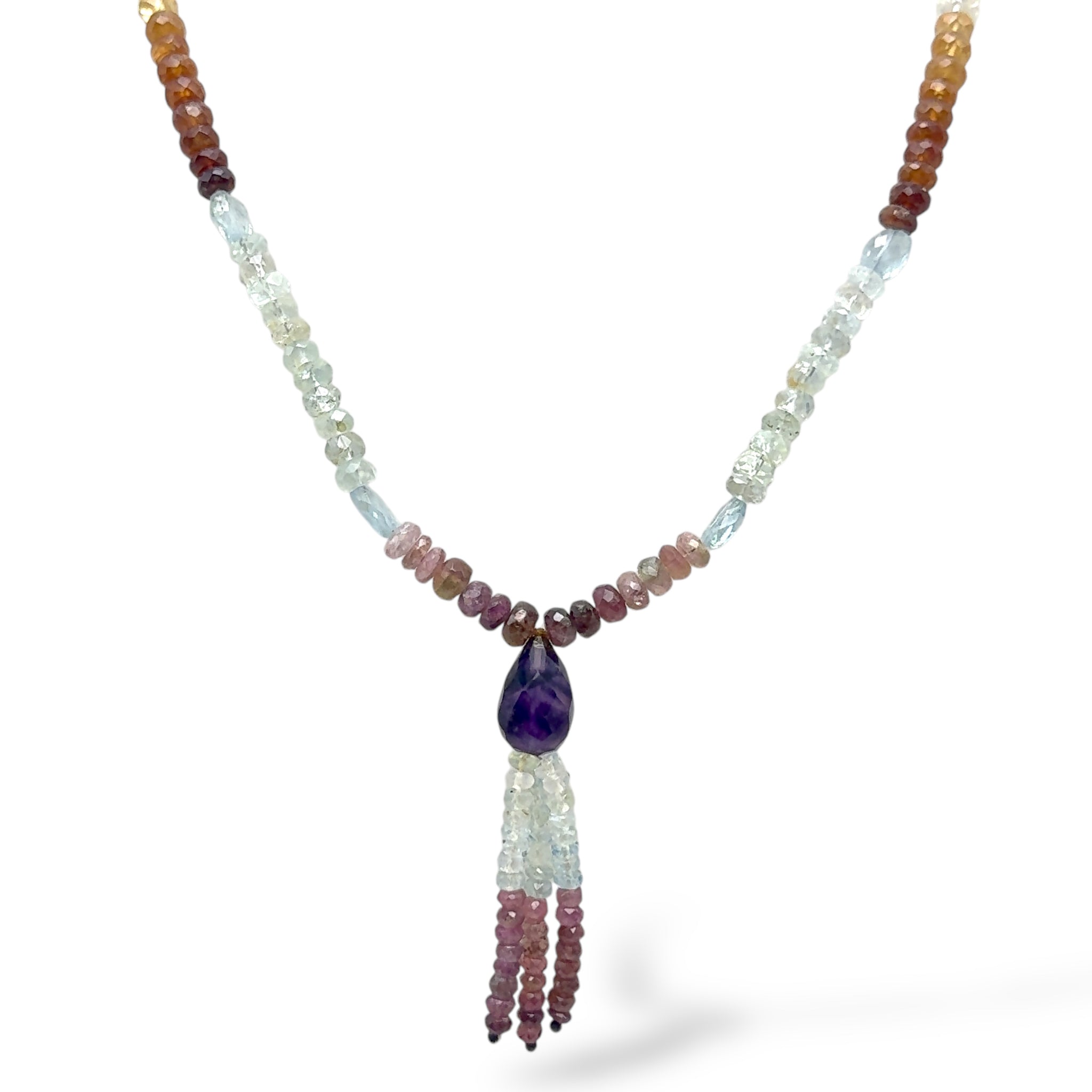 Pink Tourmaline Natural, Spessartite, Citrine, Peridot, Aqua, and Amethyst Necklace