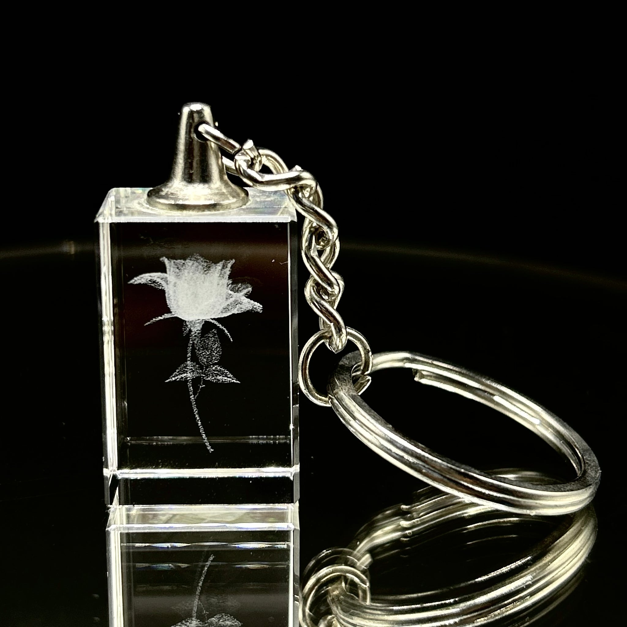 3D Crystal Rose Keychain Laser Engraved