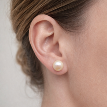 Freshwater Pearl Earring Cream Color Button Shape Stud 8-10mm Lustrous Quality Symbol of Love Care and Grace