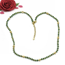 Royal Emerald Natural 4mm with 925 Sterling Silver Station Necklace Faceted Rondelle Beaded Gemstone Charms May Birthstone