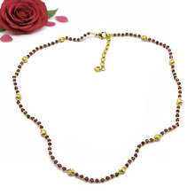 Garnet Natural 3mm with 925 Sterling Silver Station Necklace Faceted Rondelle Beaded Gemstone Gold Charms January Birthstone