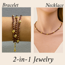 Garnet Natural 3mm with 925 Sterling Silver Station Necklace Faceted Rondelle Beaded Gemstone Gold Charms January Birthstone