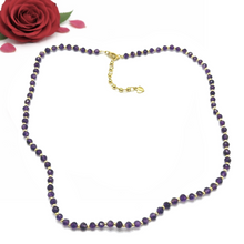 Rich Purple Natural African Amethyst 4mm with 925 Sterling Silver Station Necklace Faceted Rondelle Beaded Gemstone for Calm Energy