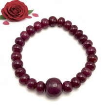 Natural Ruby Gemstone Bracelet | Smooth 8-15mm Rondelle Beads 27 Pcs 166 Carats | Deep Burgundy Red VVS Clarity | Stretchable Unisex Jewelry