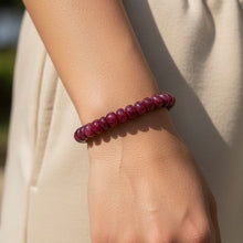 Natural Ruby Stretch Bracelet | Smooth 7-8mm Rondelle Beads 29 Pcs 110 Carats | Burgundy Red VVS Clarity | July Birthstone Gemstone Jewelry