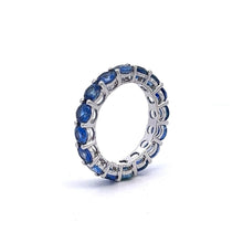 18K White Gold Ring 4mm Gemstone Natural Blue Sapphire Full Eternity Band Jewelry