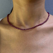 Rondelle Shape Natural Ruby 4mm with 925 Sterling Silver Station Necklace Faceted Beaded Gemstone Classic Power