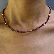 Timeless 925 Sterling Silver Station Necklace with Natural Ruby 4mm Faceted Rondelle Beaded Gemstone Silver Charms July Birthstone