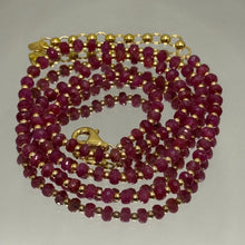 July Birthstone Natural Ruby 4mm with 925 Sterling Silver Station Necklace Faceted Rondelle Beaded Gemstone Root Chakra