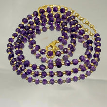 Rich Purple Natural African Amethyst 4mm with 925 Sterling Silver Station Necklace Faceted Rondelle Beaded Gemstone for Calm Energy