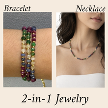 Mix Semiprecious 925 Sterling Silver Station Necklace with Natural Emerald Ruby Sapphire 4mm Faceted Rondelle Beaded Gemstone Energy Blend