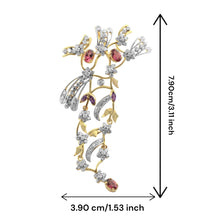 18K Yellow Gold Pendant Earring with Diamond, Rhodolite & Amethyst Natural Floral Branch Design Jewellery Set