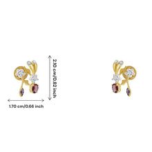 18K Yellow Gold Pendant Earring with Diamond, Rhodolite & Amethyst Natural Floral Branch Design Jewellery Set