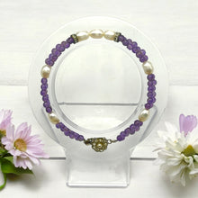 Amethyst Natural 3mm Ball with Pearl Button Gemstone Bracelet