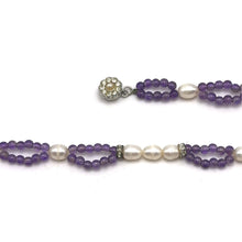 Amethyst Natural 3mm Ball with Pearl Button Gemstone Bracelet