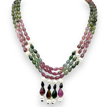 Natural Tourmaline & Pearl Briolette Drop Gemstone Necklace