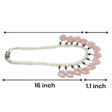 Natural Rose Quartz Rondelle Facet Beads & Garnet Semiprecious Necklace