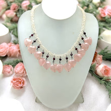 Natural Rose Quartz Rondelle Facet Beads & Garnet Semiprecious Necklace