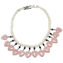 Natural Rose Quartz Rondelle Facet Beads & Garnet Semiprecious Necklace