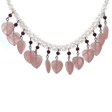 Natural Rose Quartz Rondelle Facet Beads & Garnet Semiprecious Necklace