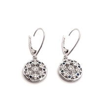 18K White Gold Dangle Earrings Natural Diamond & Black Sapphire Jewelry