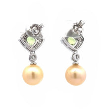 18K White Gold Natural Diamond Peridot Pearl Dangle Earrings Jewelry