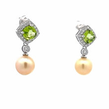 18K White Gold Natural Diamond Peridot Pearl Dangle Earrings Jewelry