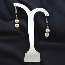 White Pearl 7.5mm Round Plain Dangle Gemstone Earrings