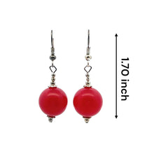 Jade Red 14mm Ball Plain Dangle Gemstone Earrings