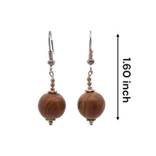 Brown Wood 12mm Ball Plain Dangle Gemstone Earrings