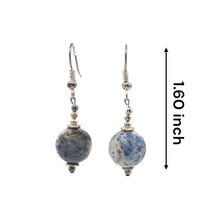 Blue White Sodalite 12mm Ball Plain Dangle Gemstone Earrings