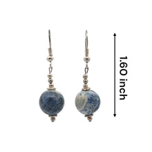 Blue White Sodalite 12mm Ball Plain Dangle Gemstone Earrings