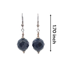 Dark Blue Sandstone 14mm Ball Facet Dangle Gemstone Earrings