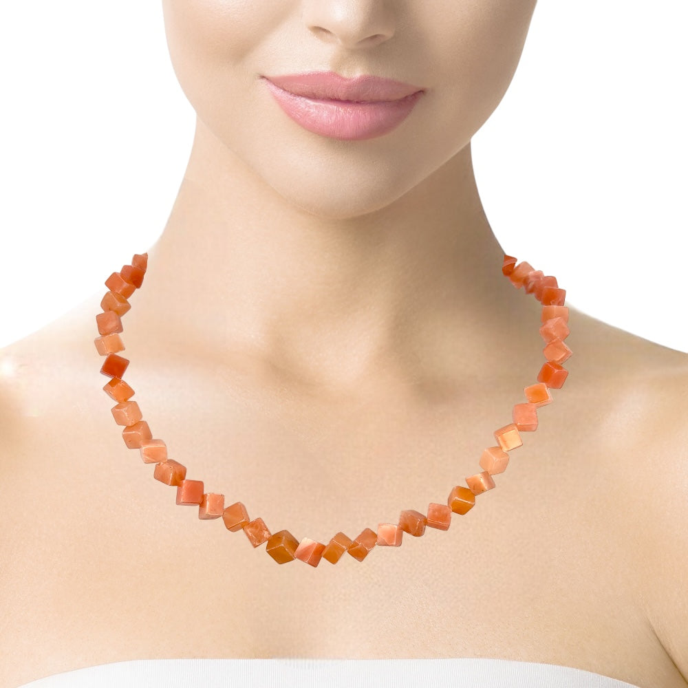 Natural Carnelian Plain Box Semiprecious Necklace