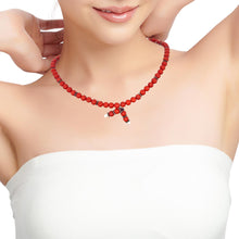 Natural Orange Coral Plain Ball Semiprecious Necklace