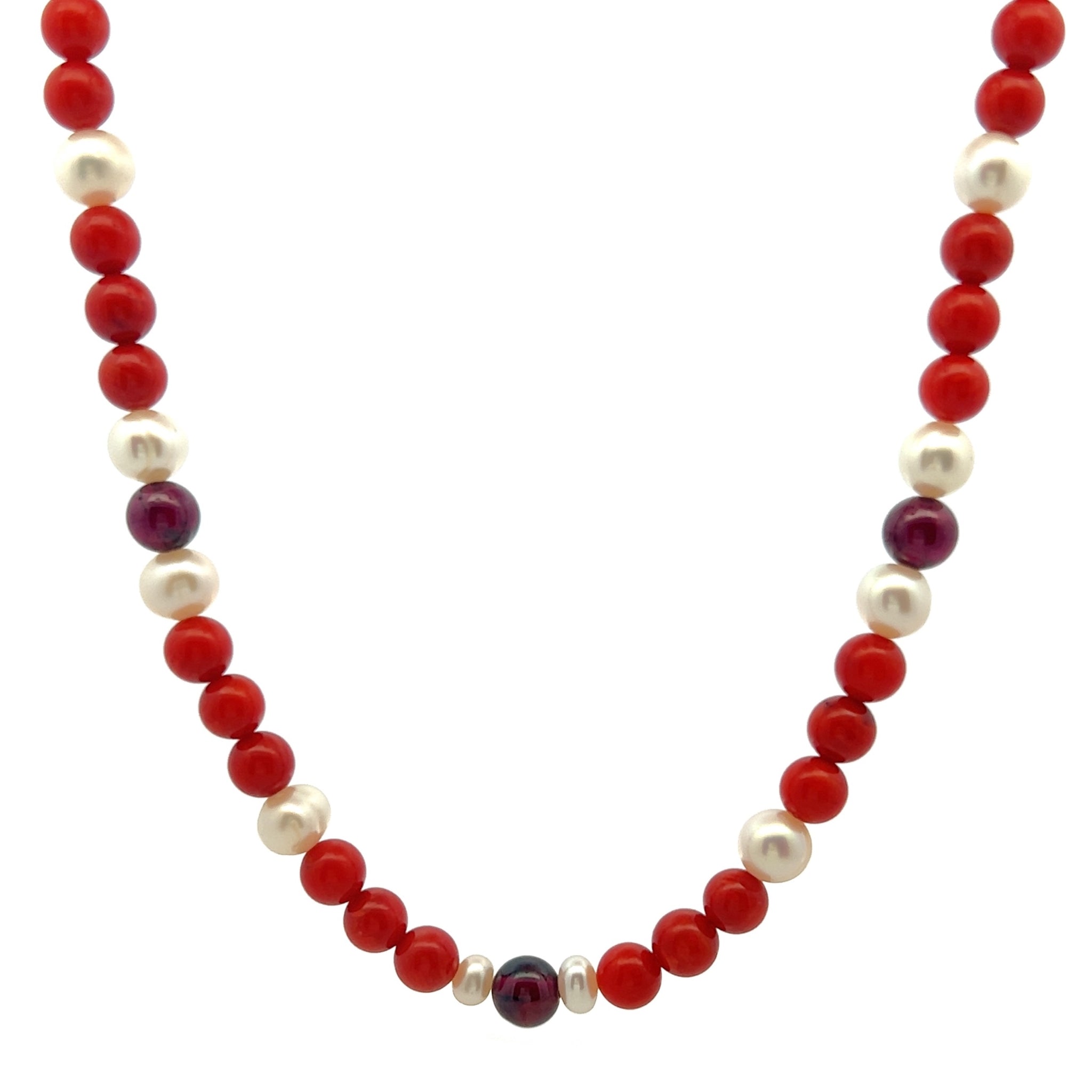 Natural Coral & Garnet Pearl Chakras Gemstone Necklace