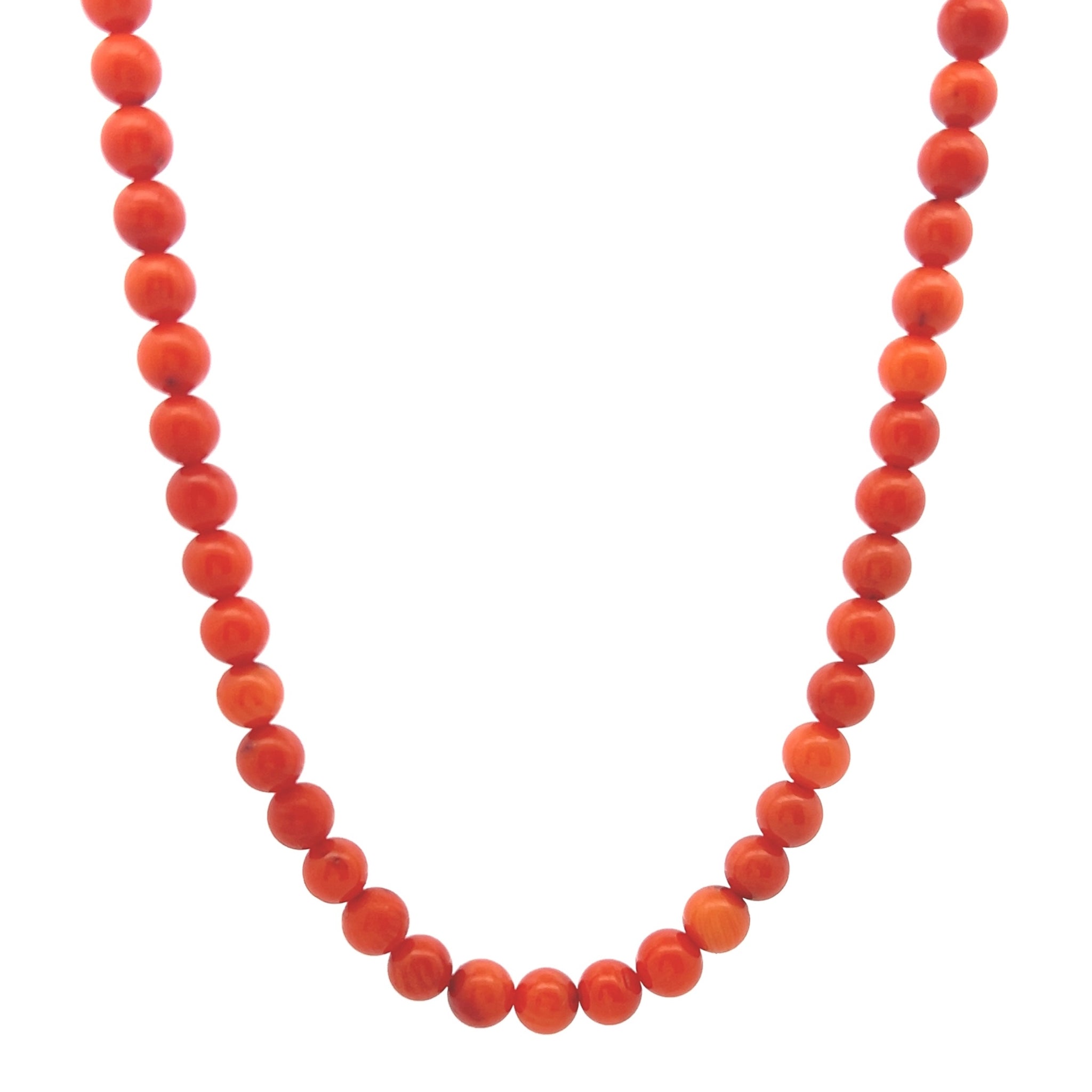 Natural Coral Plain 6mm Ball Semiprecious Necklace