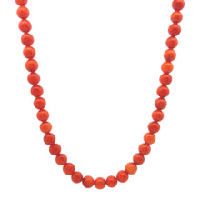 Natural Coral Plain 6mm Ball Semiprecious Necklace