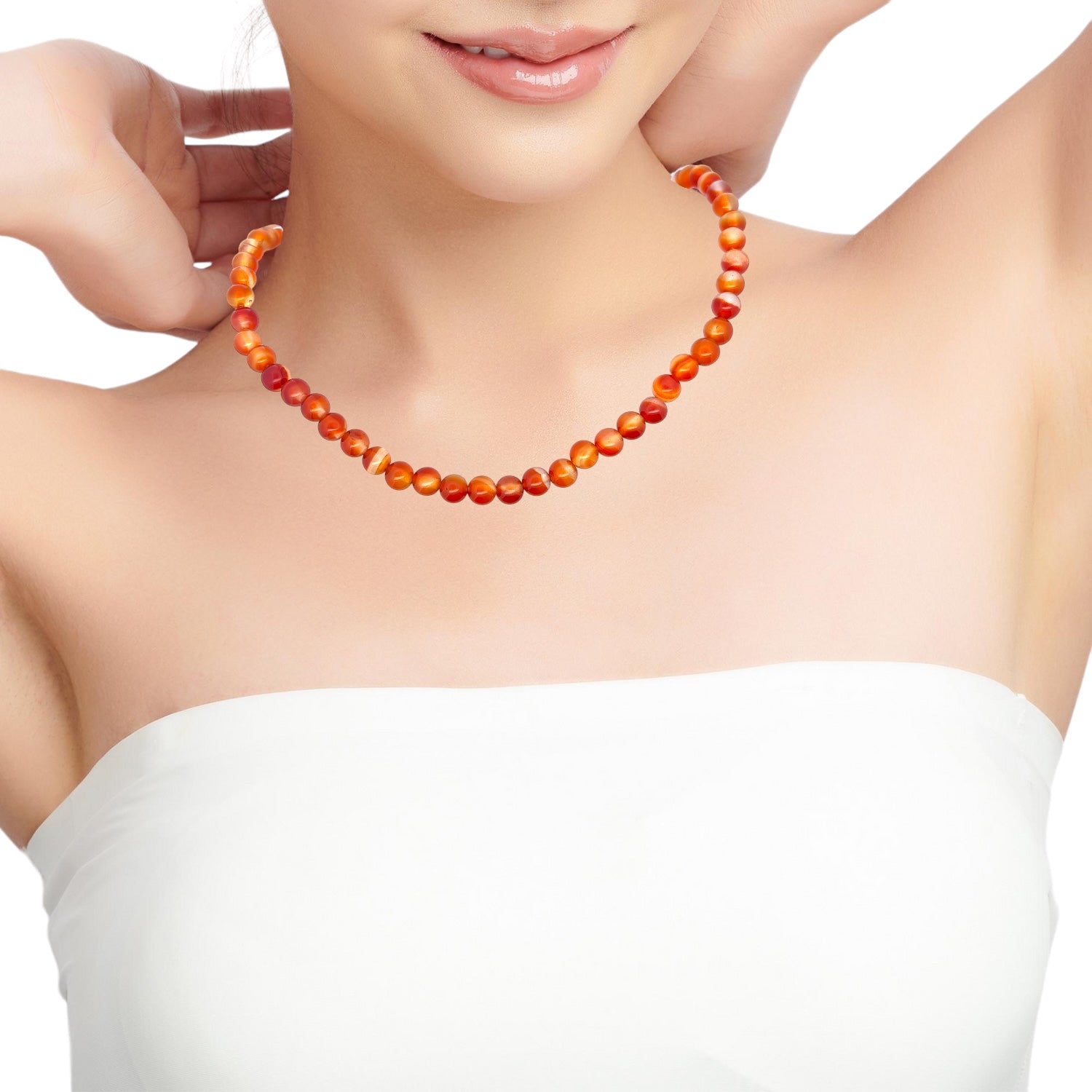 Natural Carnelian Plain 6mm Ball Semiprecious Necklace