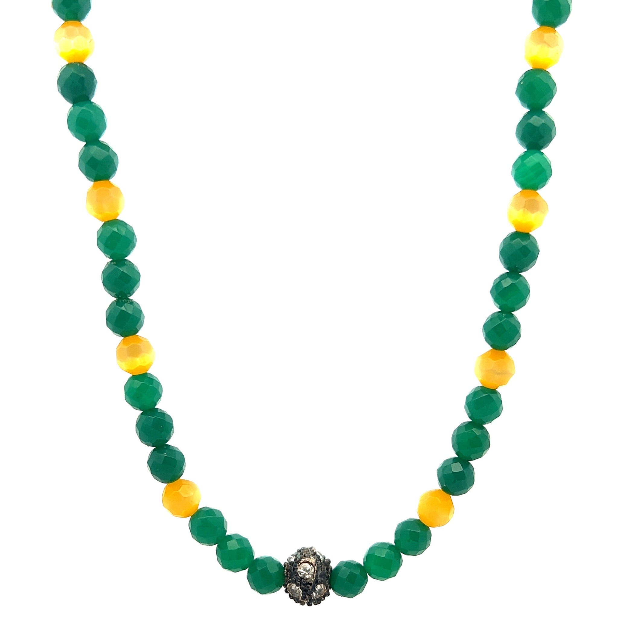 Handmade Green Yellow Glass Facet 6mm Ball Necklace